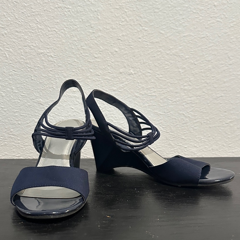 Impo Navy Strappy Slingback Wedge Sandals